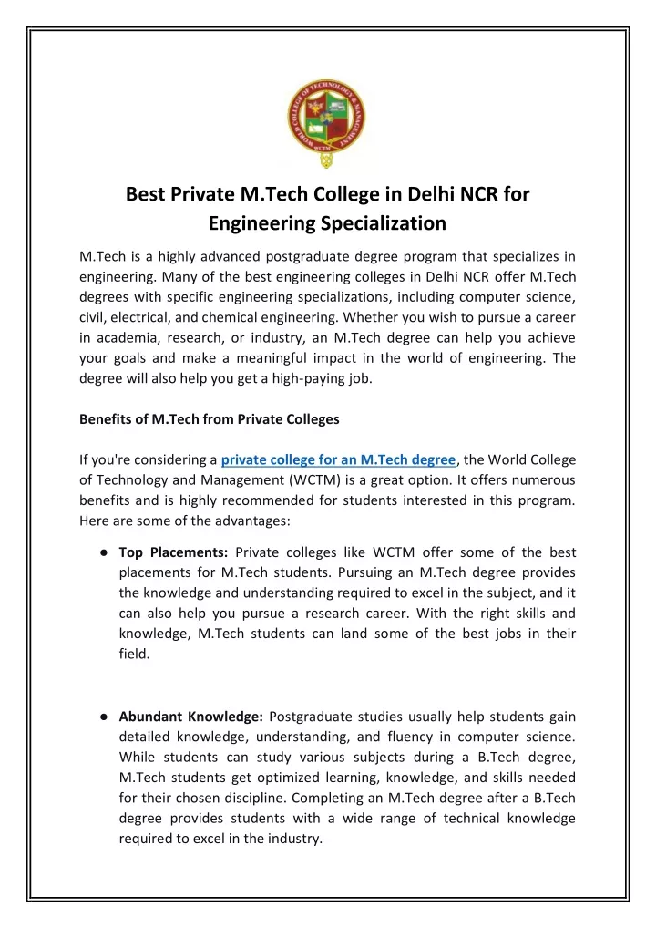 best private m tech college in delhi