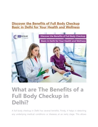 Discover the Benefits of Full Body Checkup Basic in Delhi for Your Health and Wellness