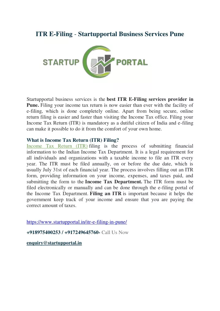 itr e filing startupportal business services pune
