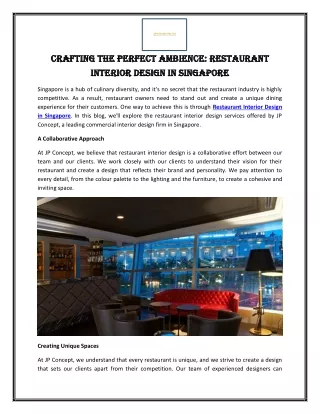 Crafting the Perfect Ambience Restaurant Interior Design in Singapore