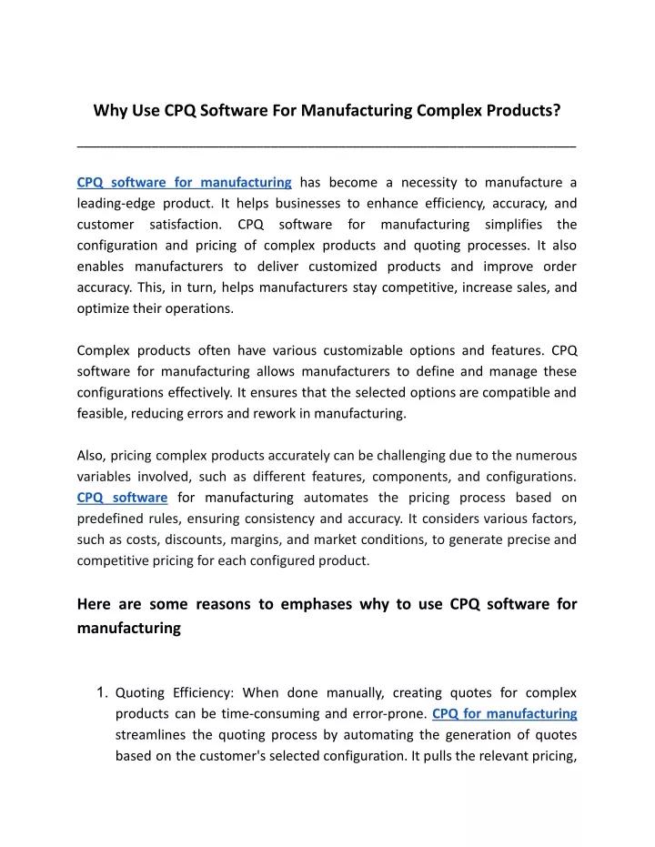why use cpq software for manufacturing complex