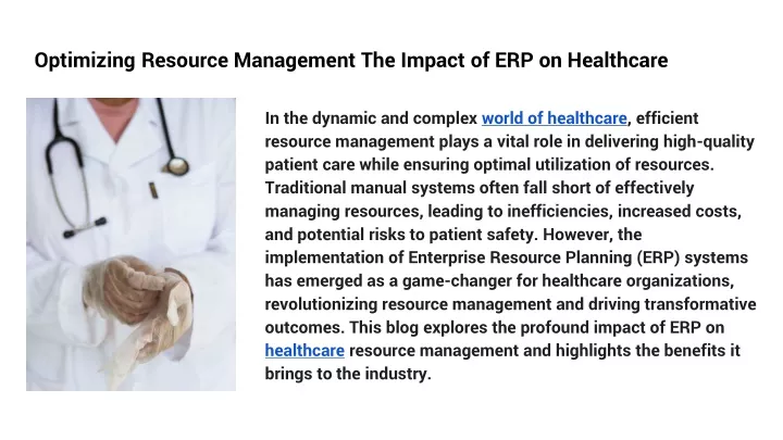 optimizing resource management the impact of erp on healthcare