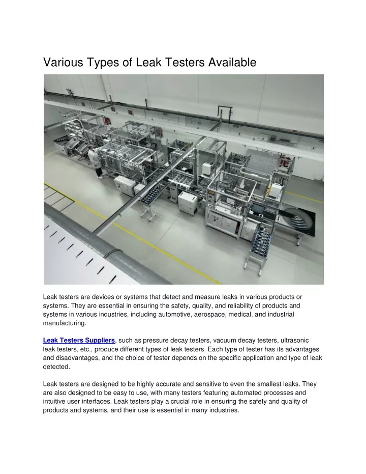 various types of leak testers available
