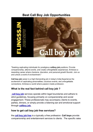 best call boy job opportunities