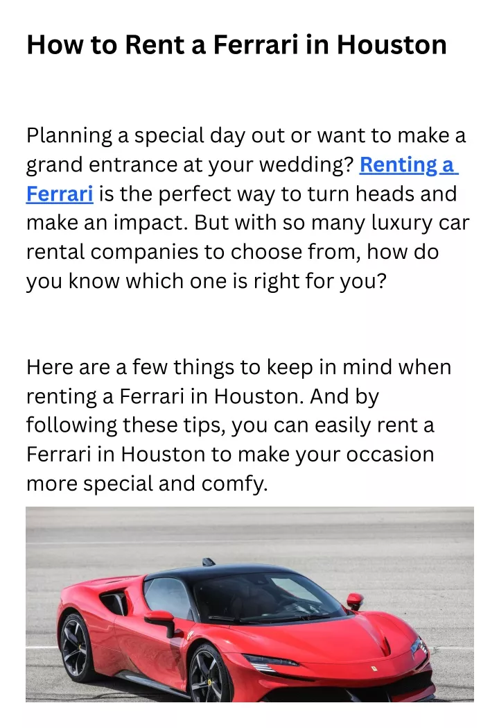 how to rent a ferrari in houston