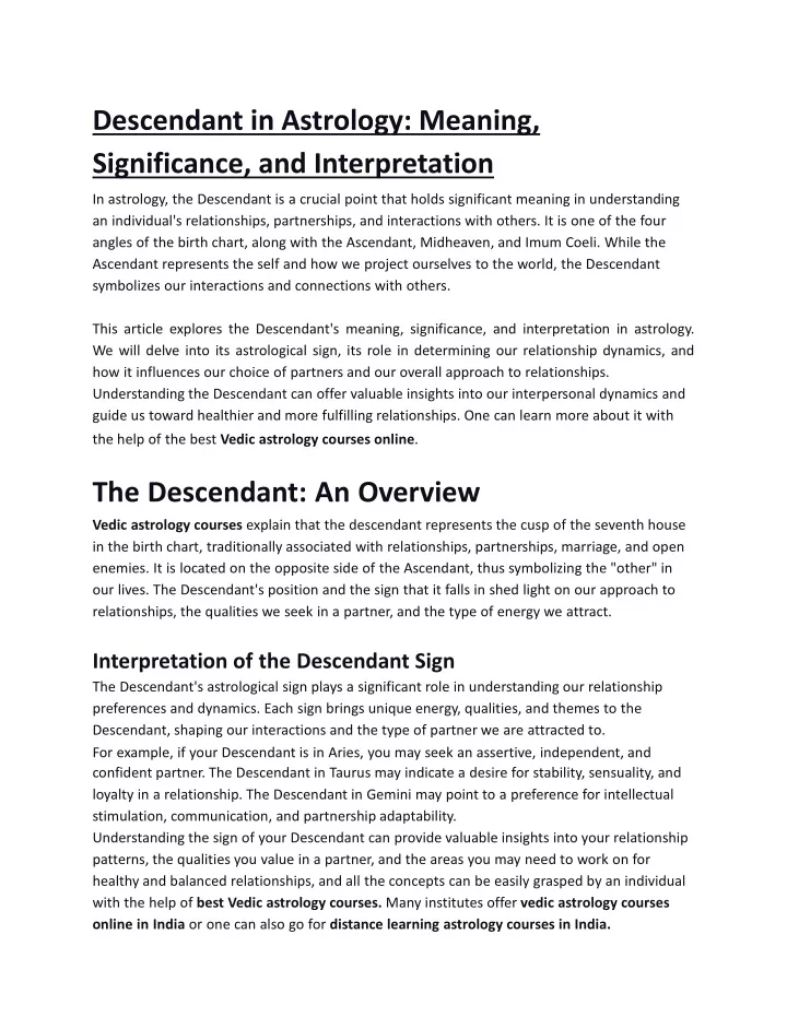 descendant in astrology meaning significance