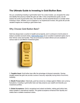 The Ultimate Guide to Investing in Gold Bullion Bars