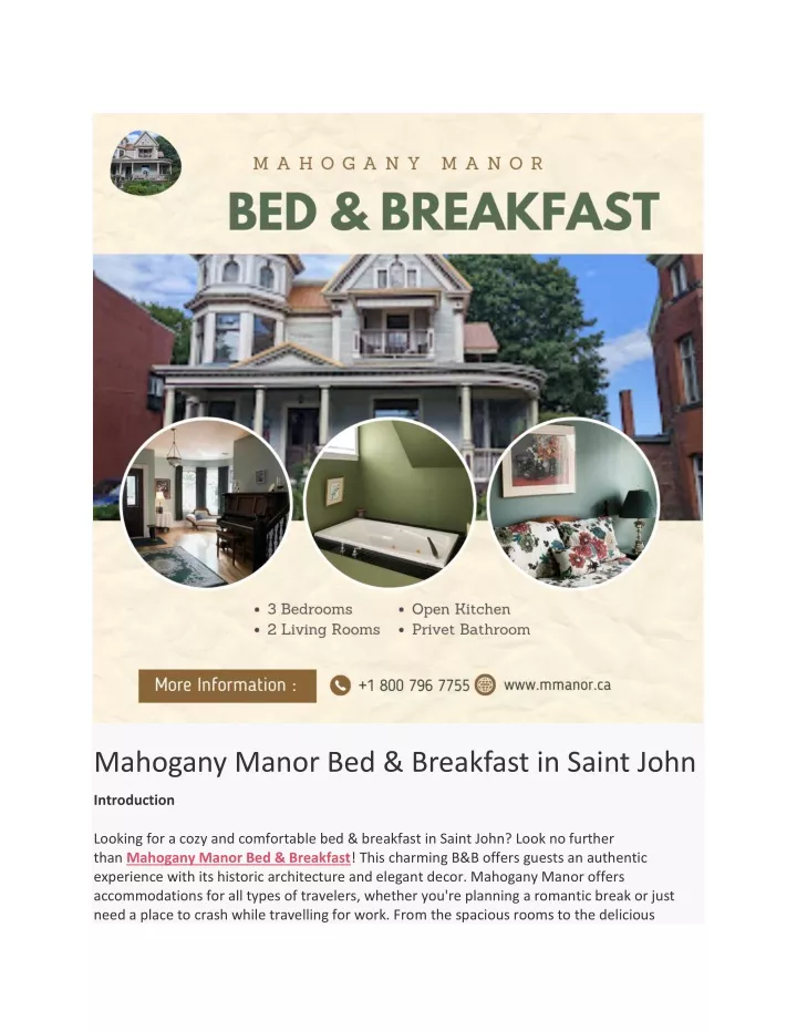 mahogany manor bed breakfast in saint john