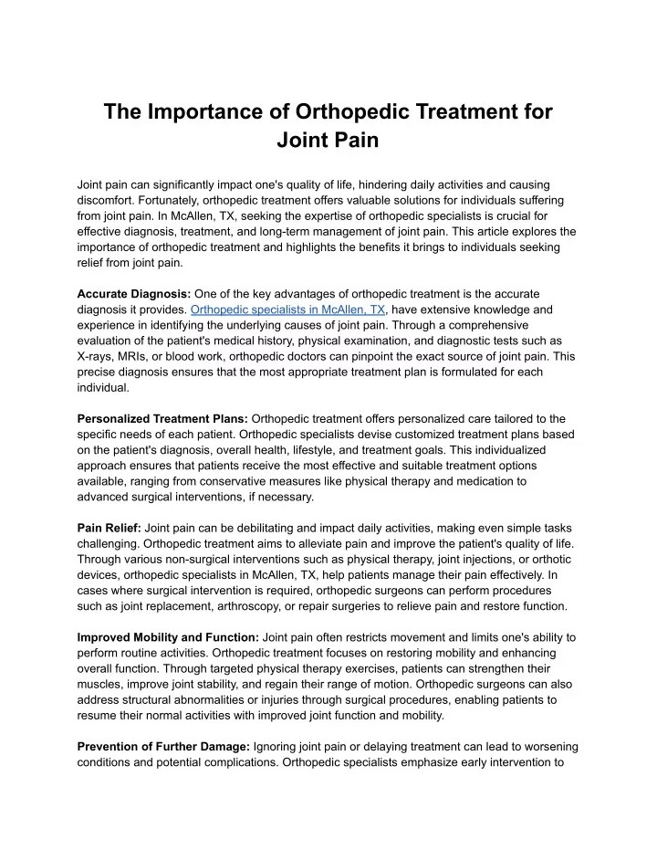 the importance of orthopedic treatment for joint
