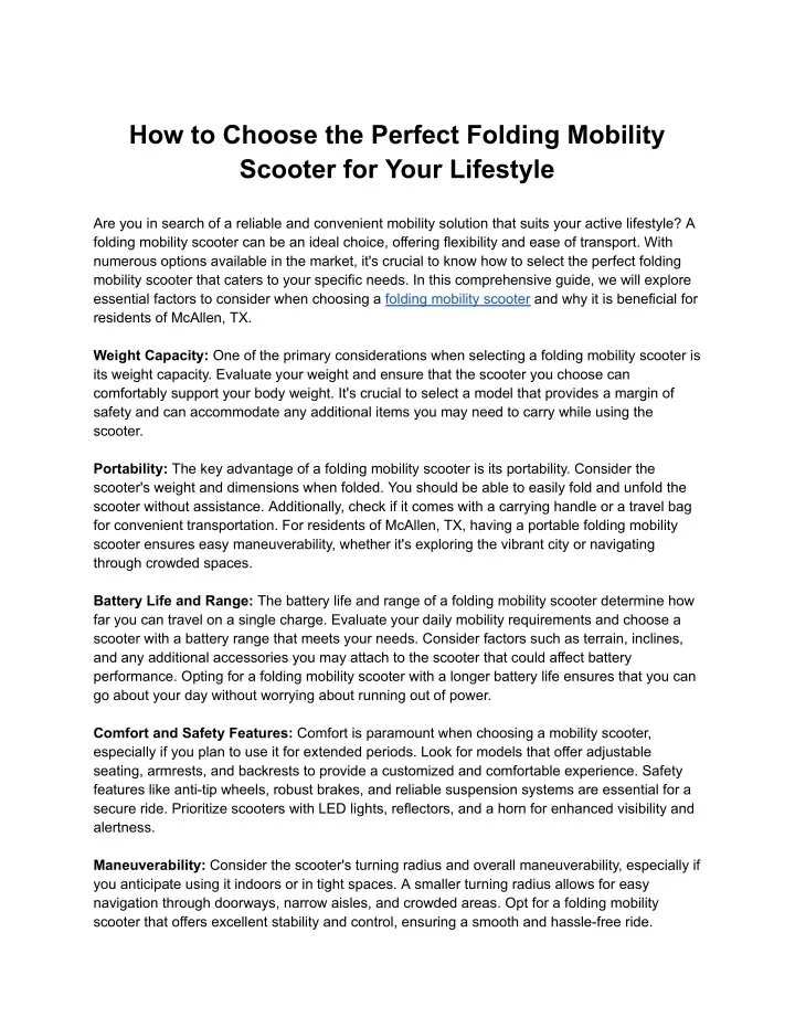 how to choose the perfect folding mobility