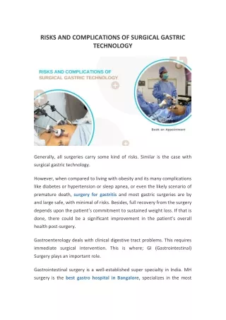 Risks And Complications Of Surgical Gastric Technology