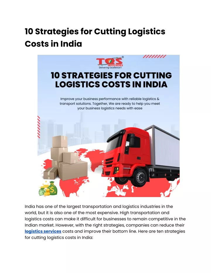 10 strategies for cutting logistics costs in india