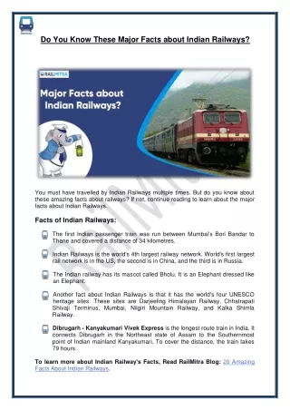 Do You Know These Major Facts about Indian Railways?