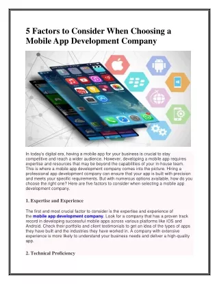 5 Factors to Consider When Choosing a Mobile App Development Company