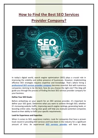 How to Find the Best SEO Services Provider Company