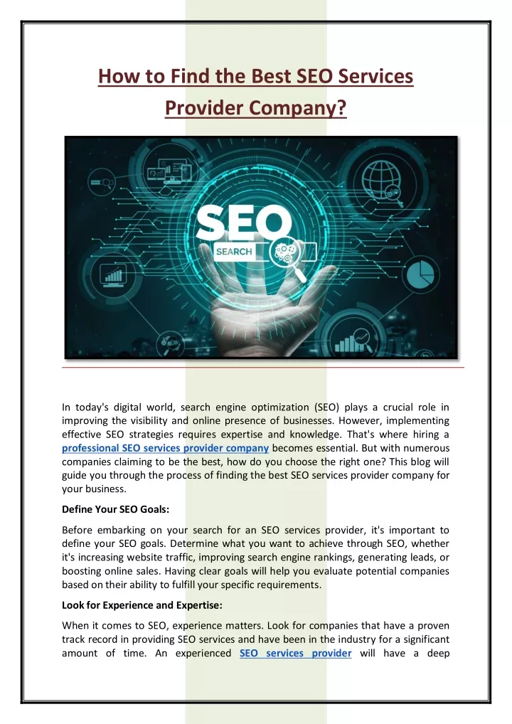 how to find the best seo services provider company