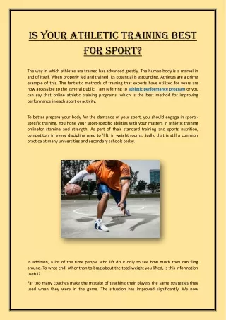 Is Your Athletic Training Best For Sport