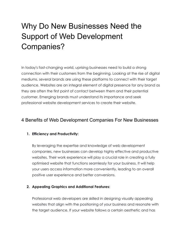 why do new businesses need the support