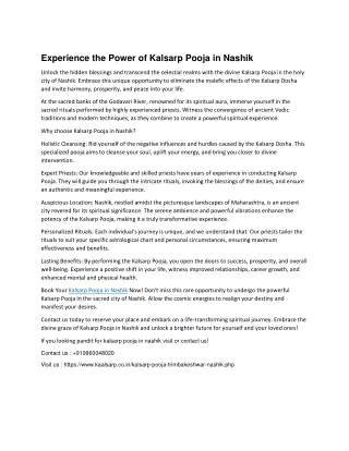 Experience the Power of Kalsarp Pooja in Nashik