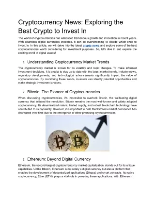 Cryptocurrency News_ Exploring the Best Crypto to Invest In