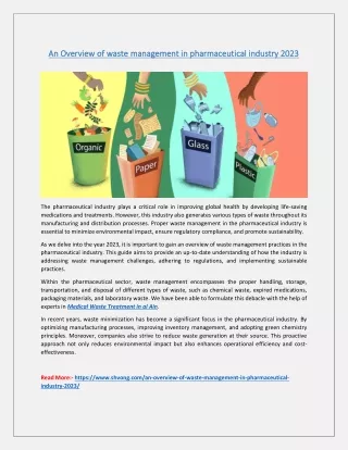 an overview of waste management in pharmaceutical