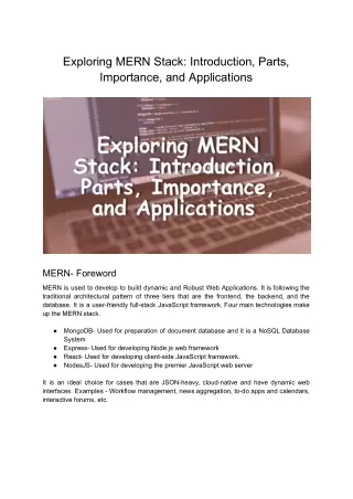 Exploring MERN Stack: Introduction, Parts, Importance, and Applications