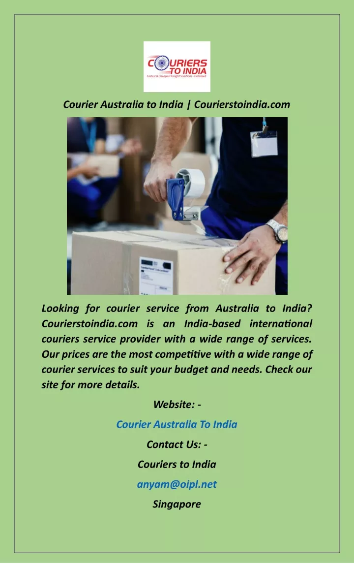 courier australia to india courierstoindia com