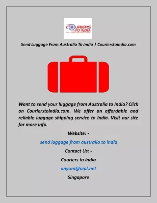 Send Luggage From Australia To India  Courierstoindia