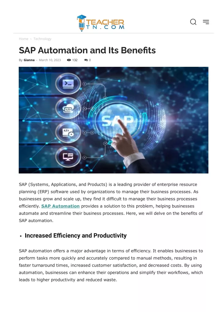 home technology sap automation and its bene ts