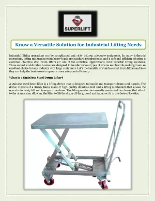 know a versatile solution for industrial lifting