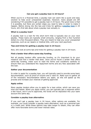 can you get a payday loan in 24 hours