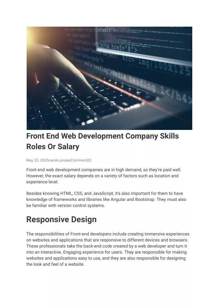 front end web development company skills roles
