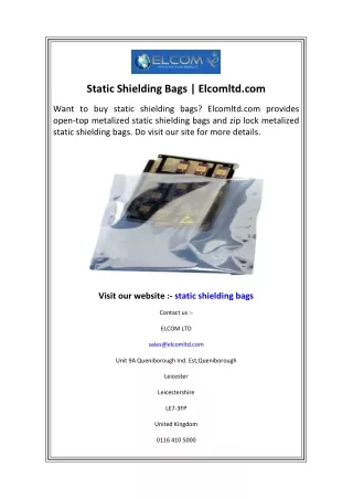 Static Shielding Bags  Elcomltd.com