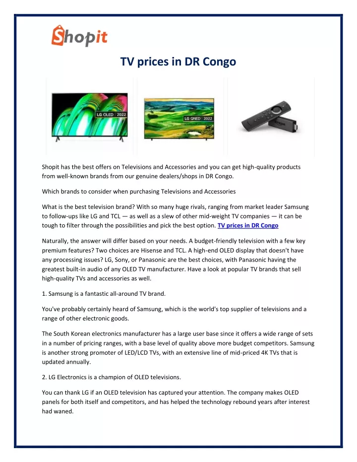 tv prices in dr congo