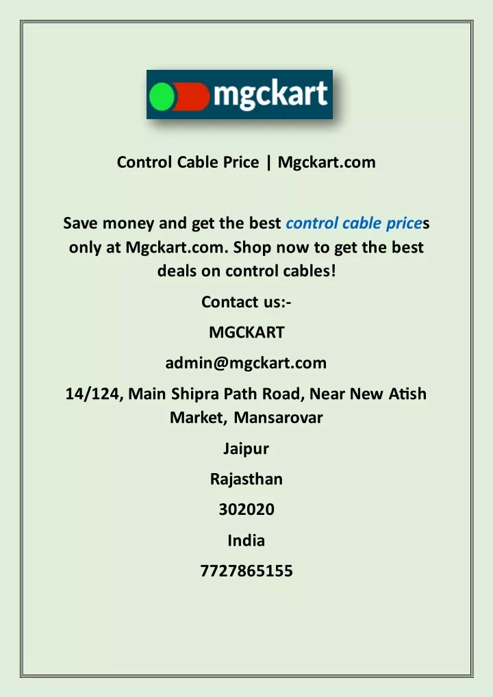 control cable price mgckart com
