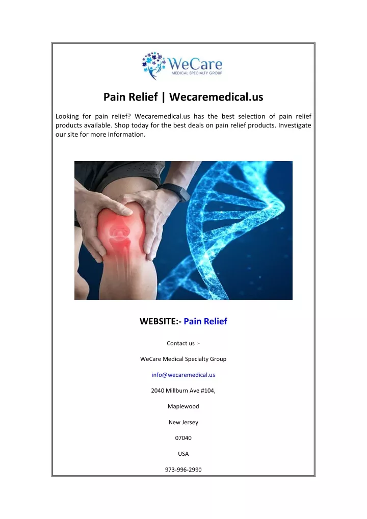 pain relief wecaremedical us