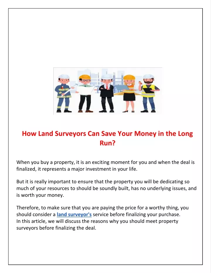 how land surveyors can save your money