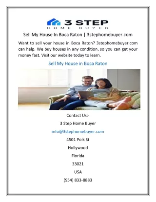 Sell My House In Boca Raton  3stephomebuyer