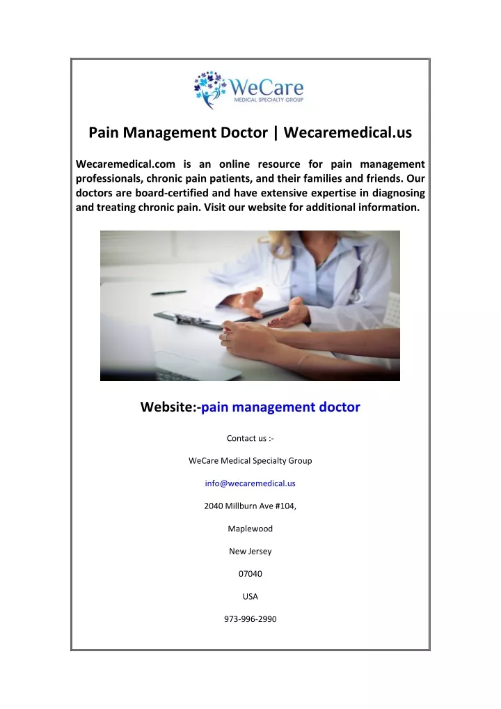 pain management doctor wecaremedical us