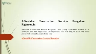 Affordable Construction Services Bangalore  Rightcon.in