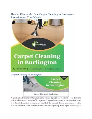 How to Choose the Best Carpet Cleaning in Burlington Procedure for Your Needs