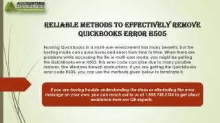reliable methods to effectively remove quickbooks error h505