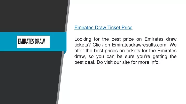 emirates draw ticket price looking for the best