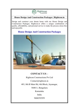 House Design And Construction Packages  Rightcon.in