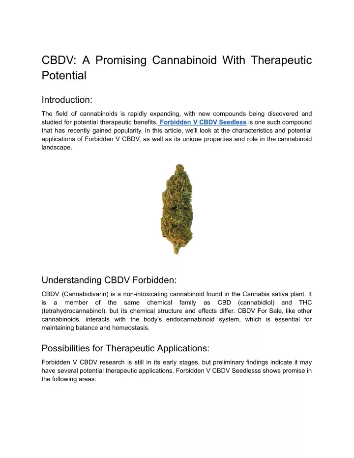 cbdv a promising cannabinoid with therapeutic