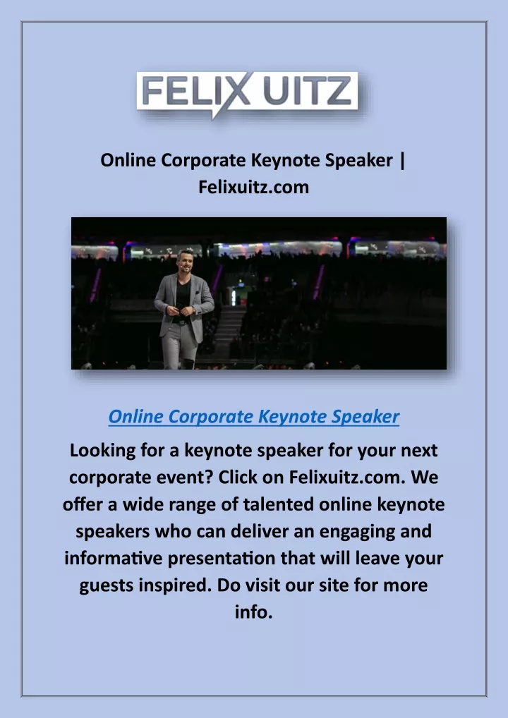 online corporate keynote speaker felixuitz com