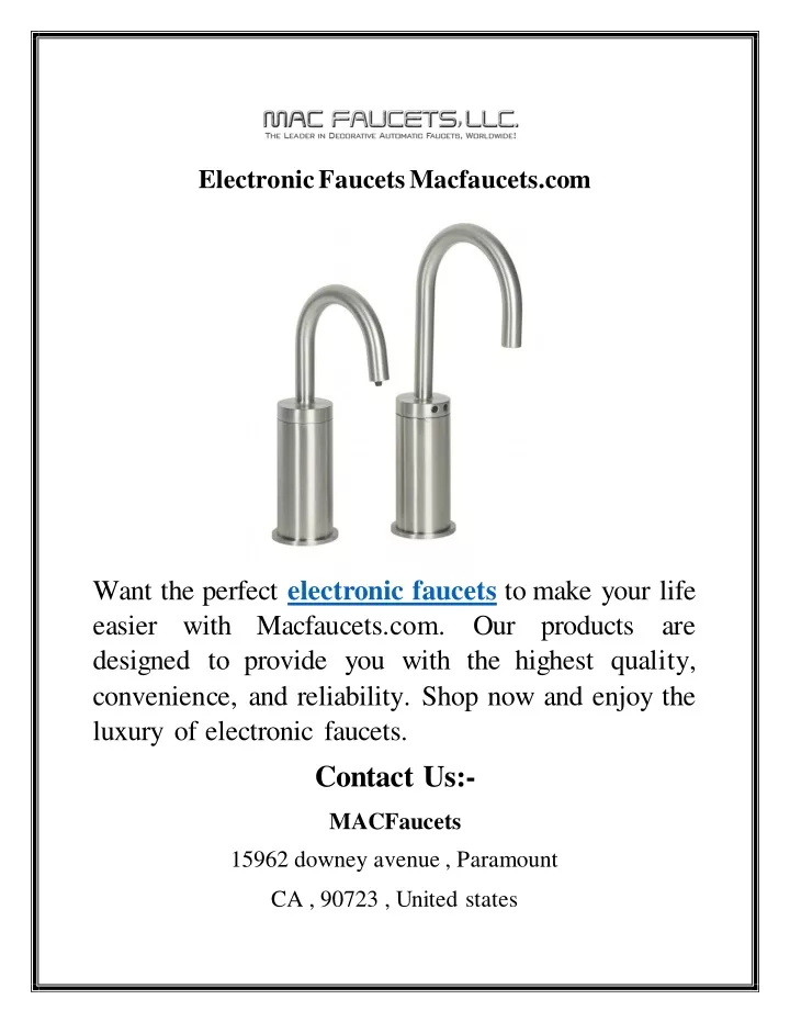 electronic faucets macfaucets com