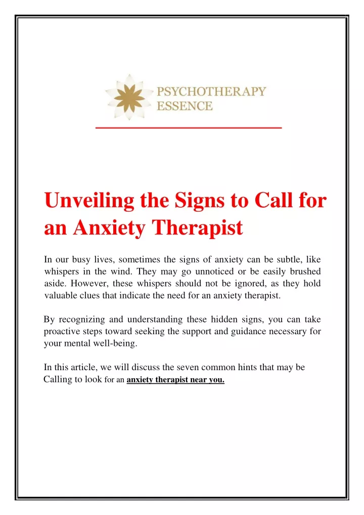 unveiling the signs to call for an anxiety