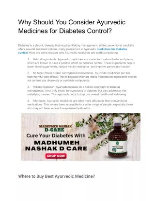 Why Should You Consider Ayurvedic Medicines for Diabetes Control