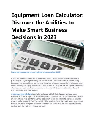 A machinery loan calculator